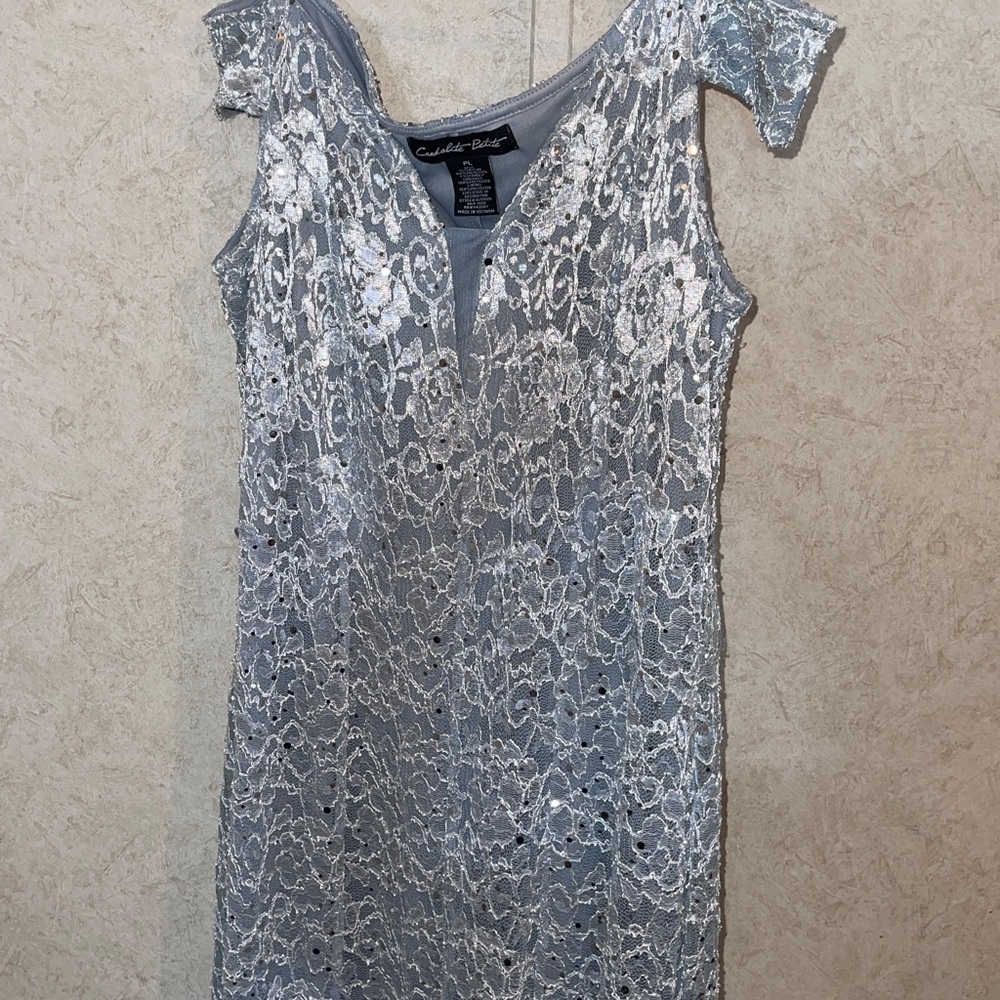 Candie's Gray Lace Overlay Petite Top